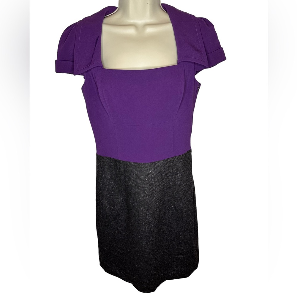 Sophia Eugene Women Wool Dress Size 6 Purple/Charcoal-NEW-Classic Midi Length
